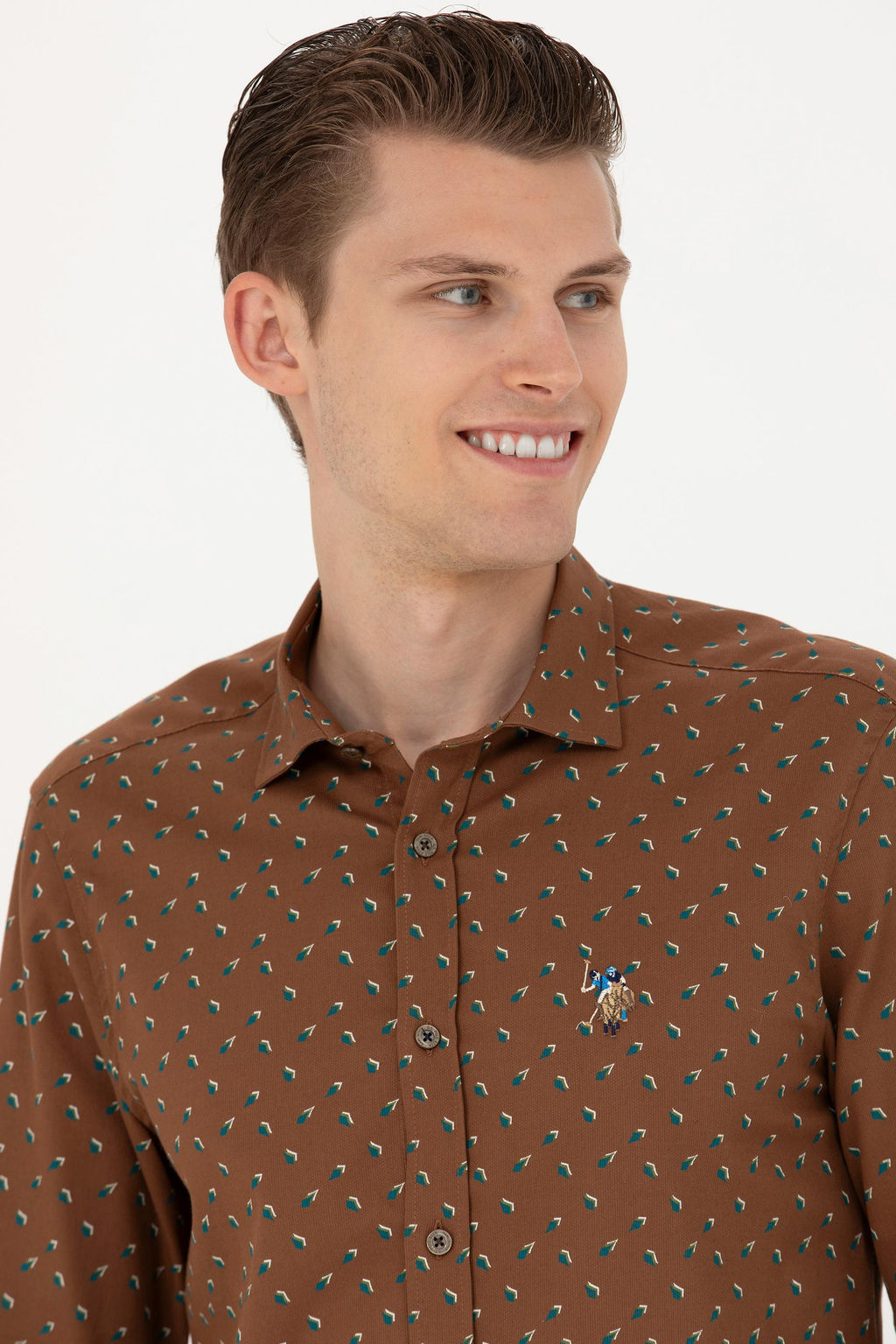 Мужская рубашка светло-хаки с длинным рукавом - U.s. polo assn фото 16
