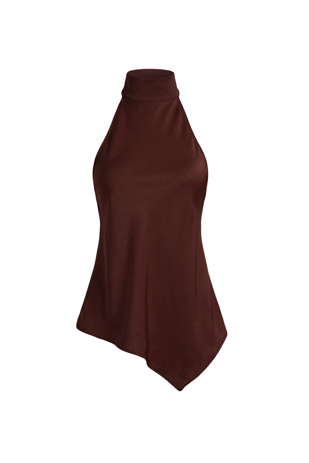 Kahverengi Asimetrik Kesim Halter Yaka Saten Bluz TPRSS26BZ00019