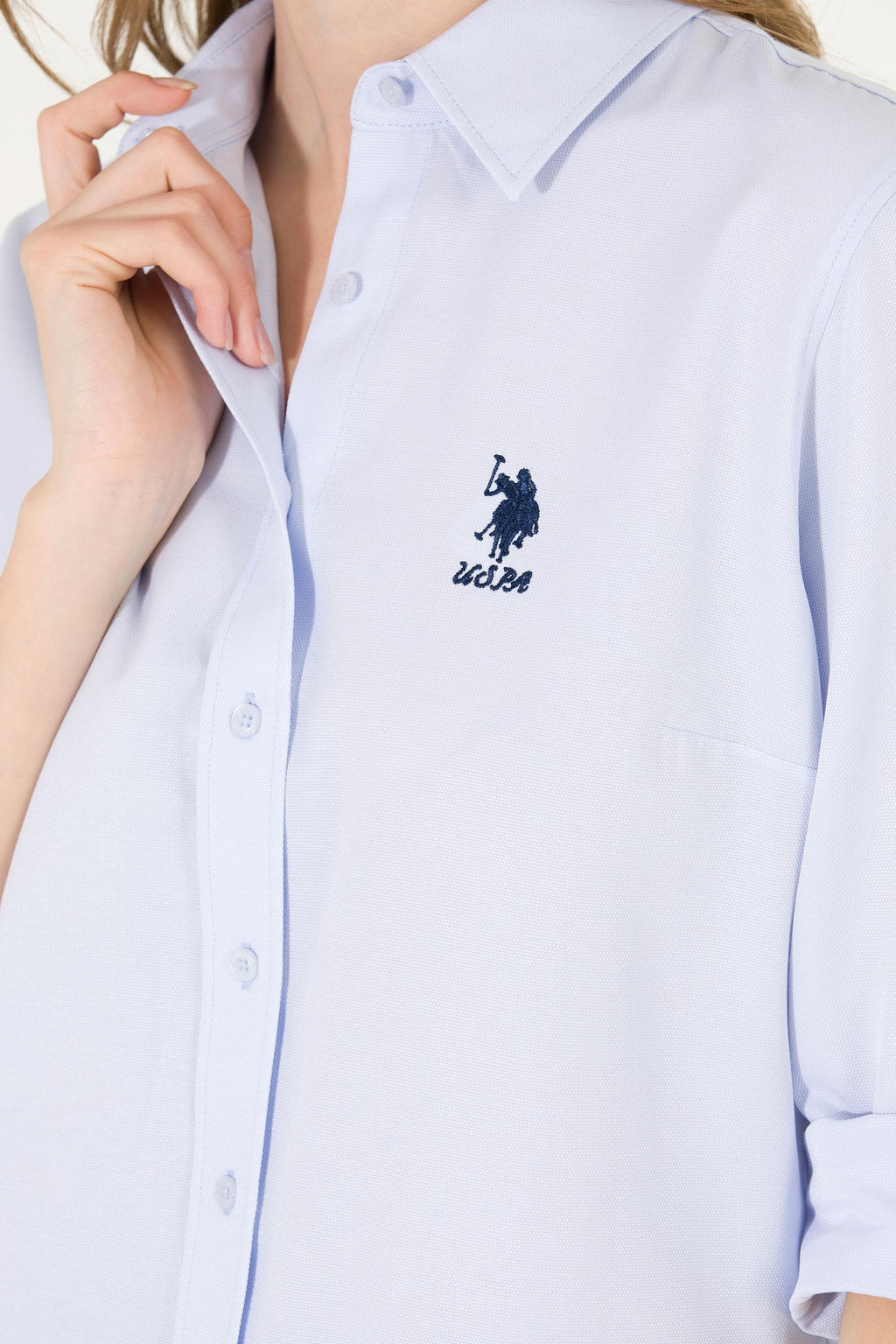 Женская голубая базовая рубашка с длинным рукавом - U.s. polo assn фото 21