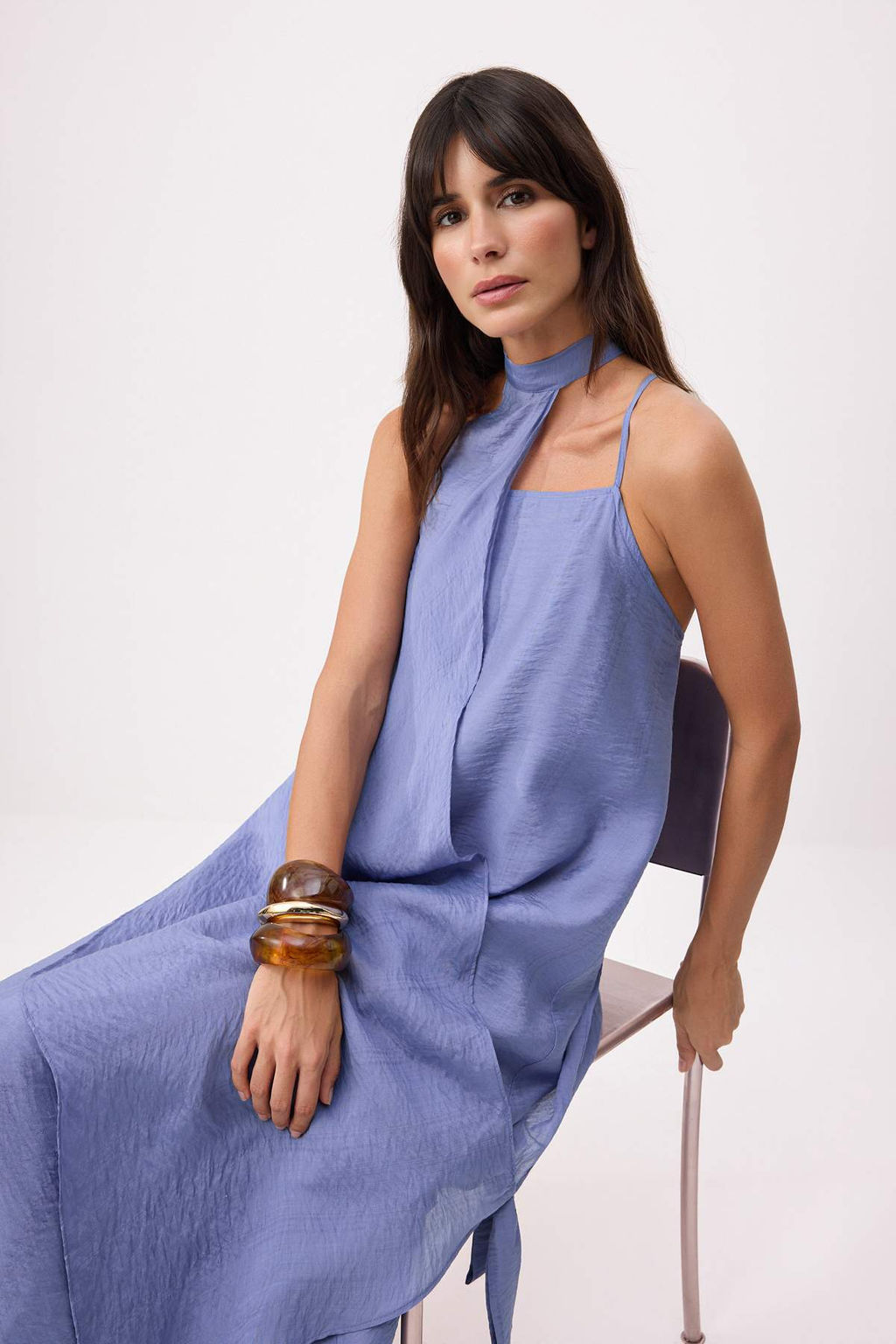 Mavi C?kar?labilir Sal Detayl? Dokuma Elbise TWOSS26EL00662