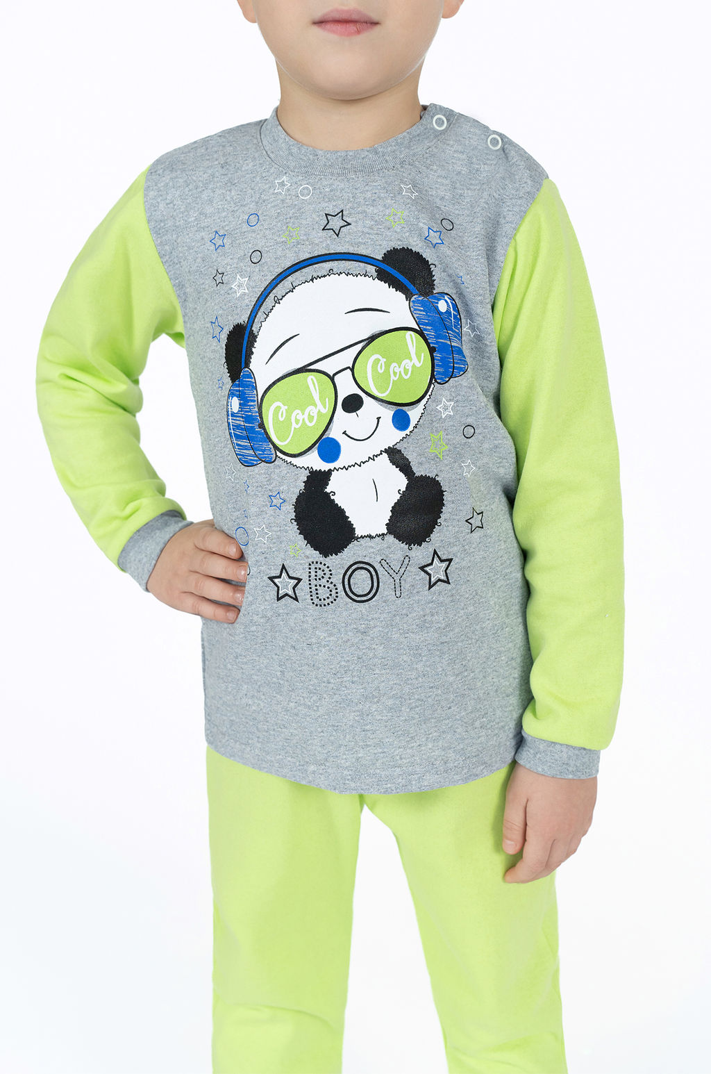 Костюм детский салатовыймеланж панда в наушниках