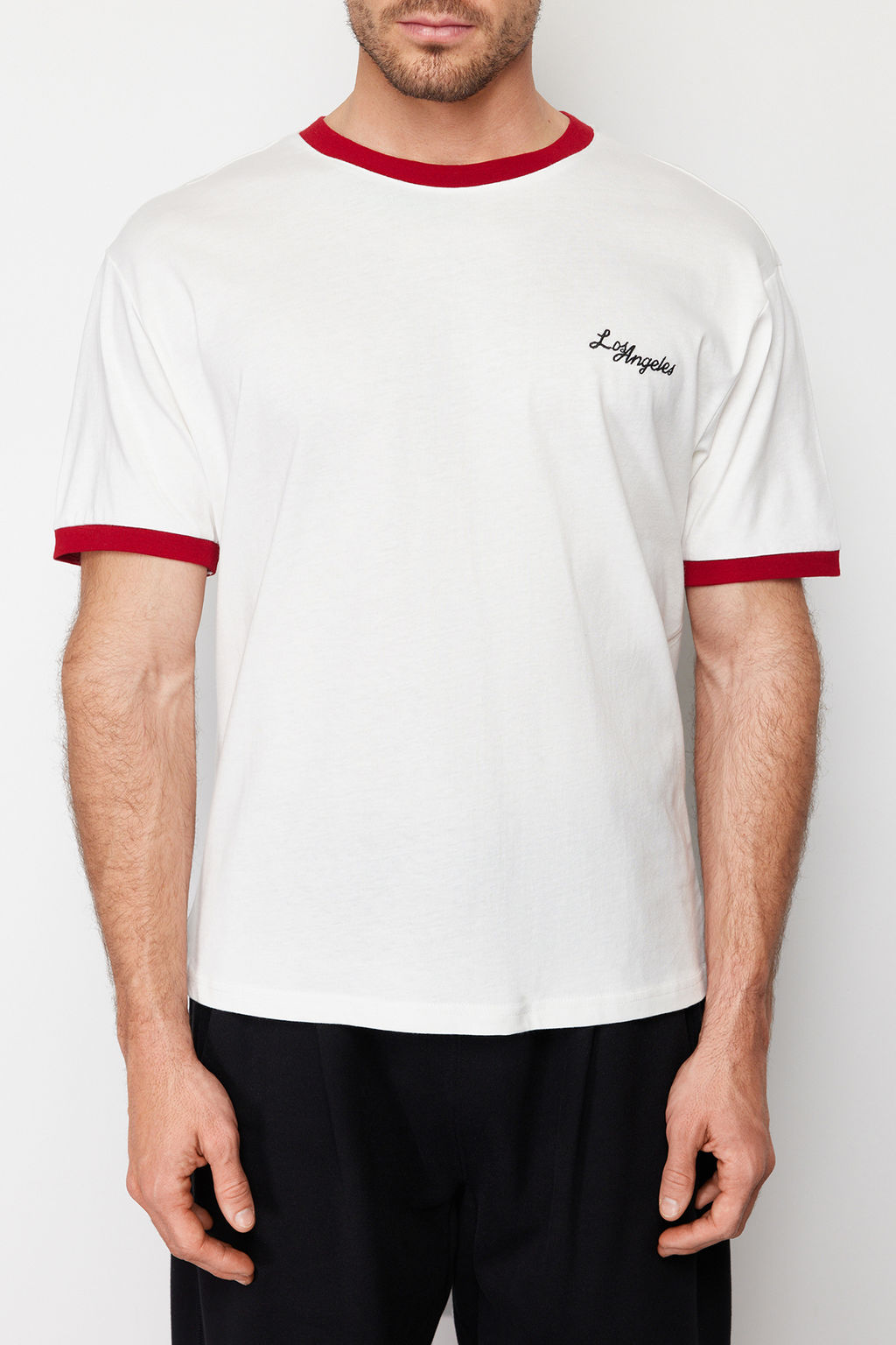 Ekru Oversize/Genis Kesim Bask?l? Renk Bloklu %100 Pamuklu T-Shirt TMNSS24TS00103