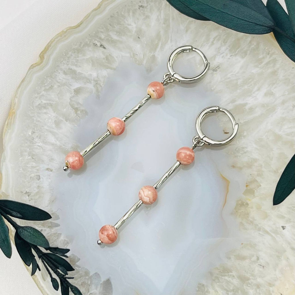 Серьги длинные из Родохрозита