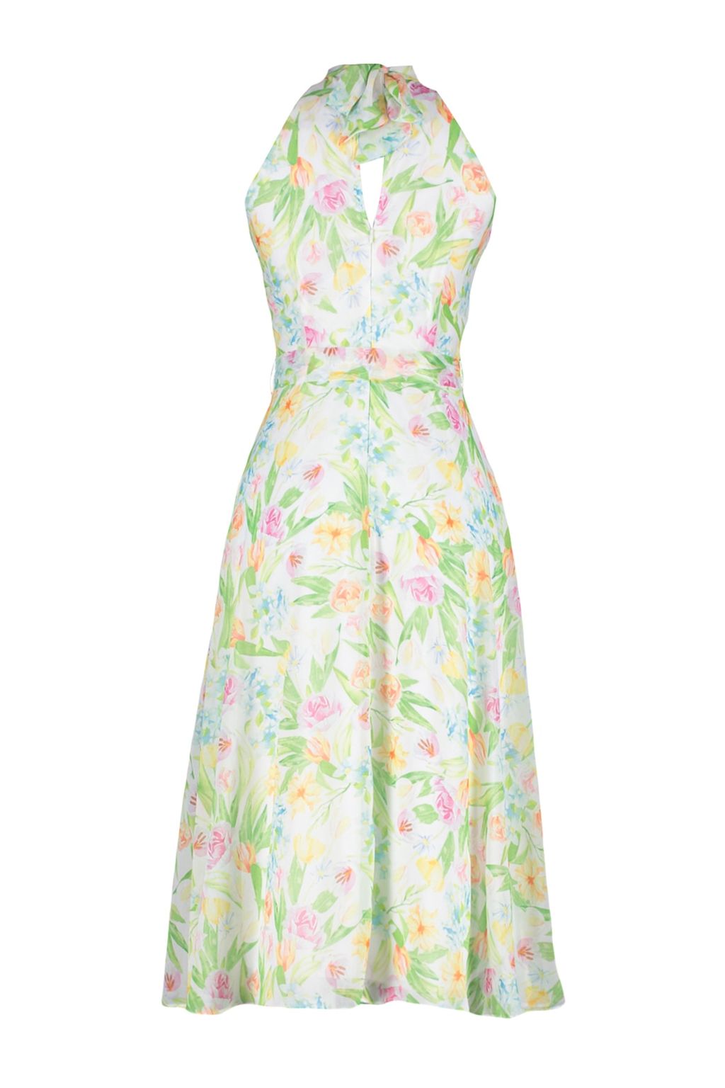 TRENDYOLMILLA Ekru Cicek Desenli Kusakl? A Kesim Halter Yaka Kolsuz Midi Astarl? Dokuma Elbise TWOSS20EL2536  фото 19