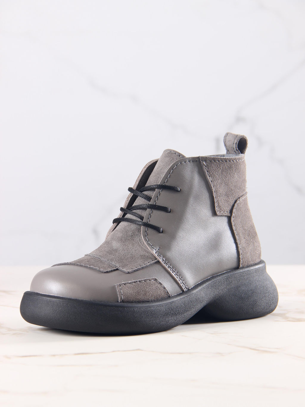 Ботинки 305.927bl.Серый замок замша+серый игуана/мех