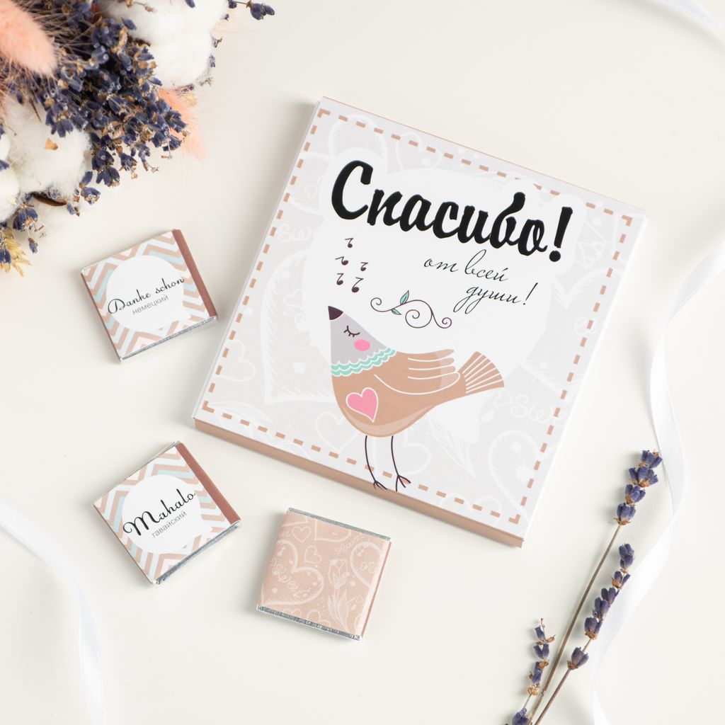 Набор 9 шоколадок Спасибо от души (птичка светлая)