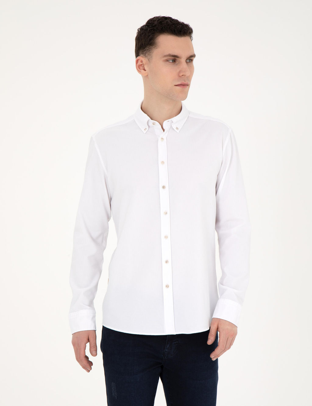 Рубашка Pierre Cardin Slim Fit белая с длинным рукавом