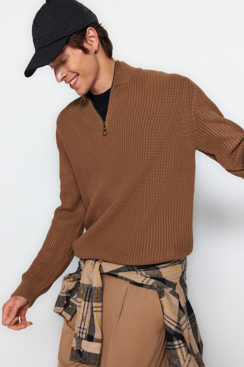 TRENDYOL MAN Indigo Casual Regular Yar?m Bal?kc? Yaka Duz Triko Kazak TMNAW22KZ1908 - Trendyolmilla фото 33