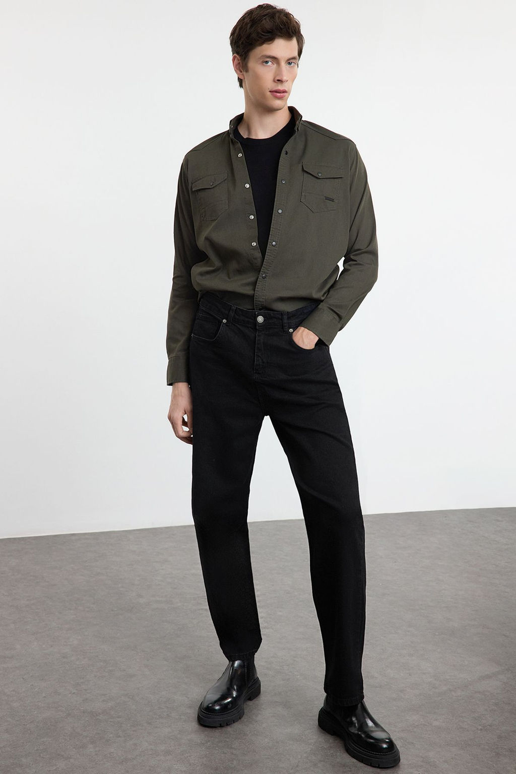 TRENDYOL MAN Koyu Haki Regular Cift Cepli Denim Kot Gomlek TMNSS24GO00081 - Trendyolmilla фото 2