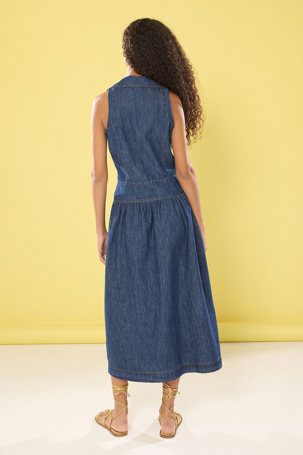 TRENDYOLMILLA Koyu Mavi Gomlek Yaka Midi Denim Elbise TWOSS25EL00149  фото 4