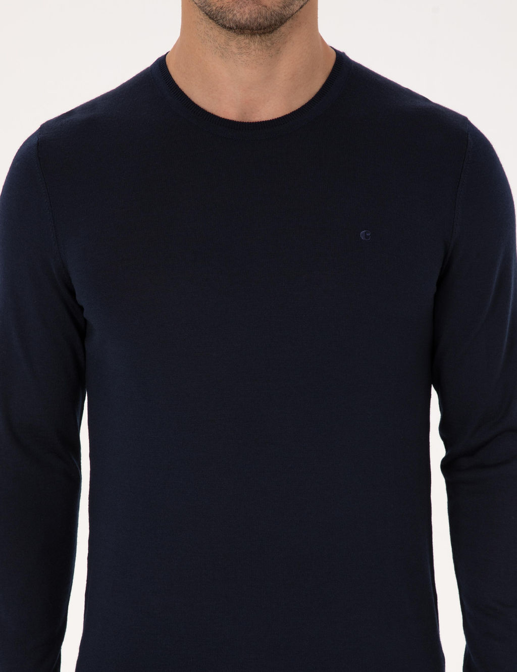 Lacivert Slim Fit Y_n Kar___ml_ Bisiklet Yaka Basic Triko Kazak - Cacharel фото 6