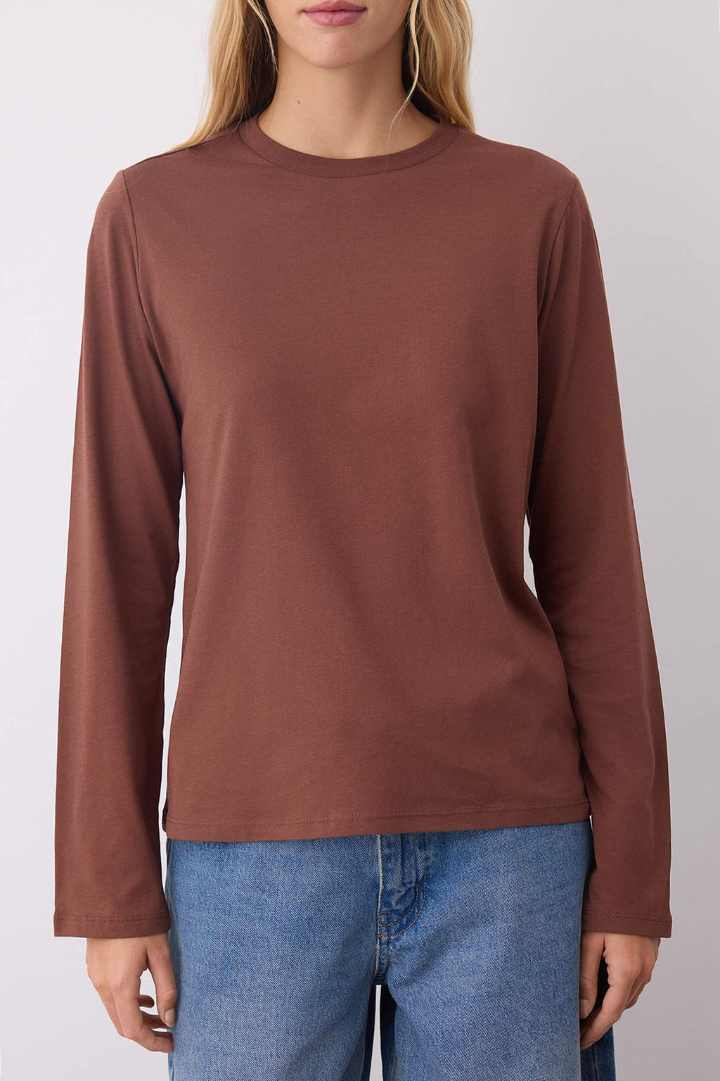 Siyah-Ekru-Kahverengi 3lu Paket %100 Pamuk Bisiklet Yaka Uzun Kol Oversize/Genis Kesim Orme T-shirt