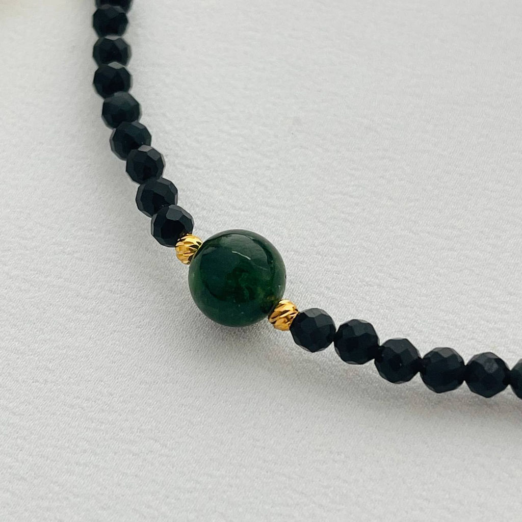 Бусы из Обсидиана и Хромдиопсида огранка 38 см +