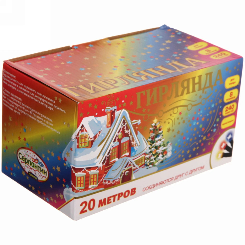 Гирлянда для улицы 20м 240 ламп LED чёрный провод, 8 реж, IP-54, Мультивет (возможность соединения)