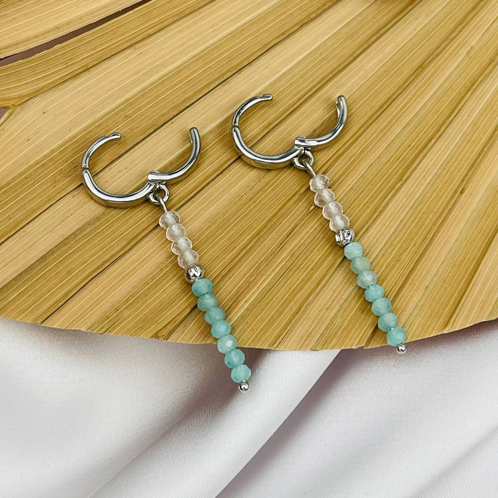 Серьги длинные из Розового кварца и Амазонита - Радуга самоцветов фото 3