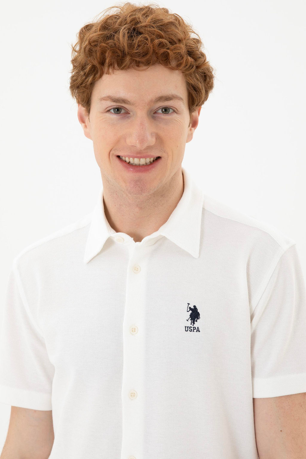 Мужская рубашка с коротким рукавом цвета экрю - U.s. polo assn фото 9