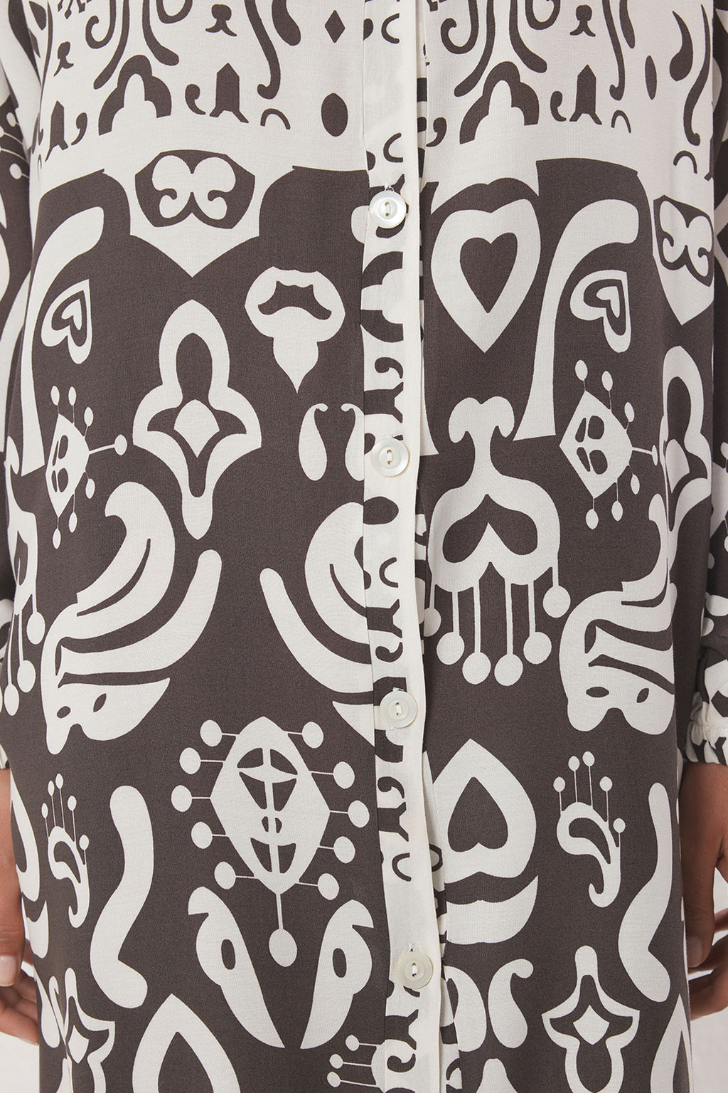 Kahverengi Midi Genis Kesim Bordur Desen Detayl? Dokuma Elbise TWOSS24EL01019