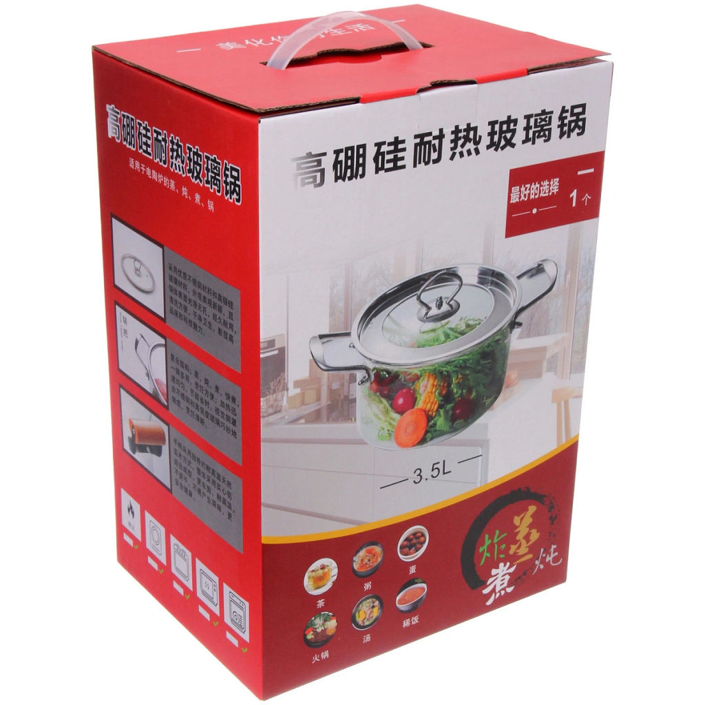 Кастрюля из боросиликатного стекла 2,5л "Хай-Тек" с деревянной ручкой