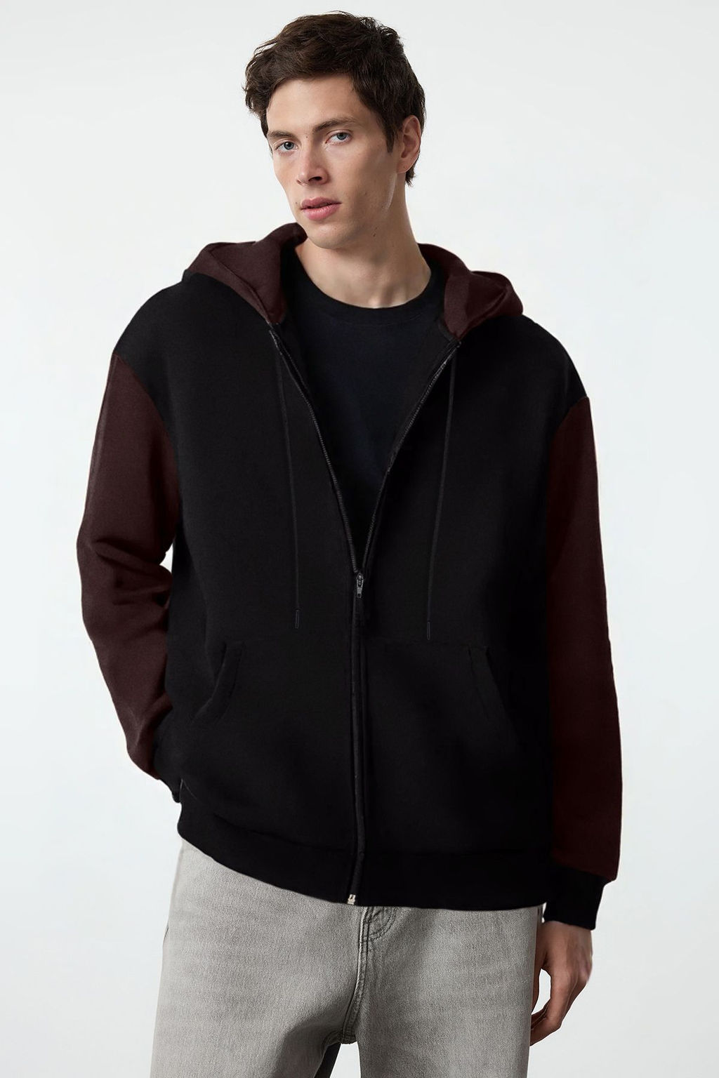 TRENDYOL MAN Indigo Oversize/Genis Kesim Polarl?/S?cak Tutan Fermuarl? Kapusonlu H?rka/Sweatshirt TMNAW25SW00076 - Trendyolmilla фото 2