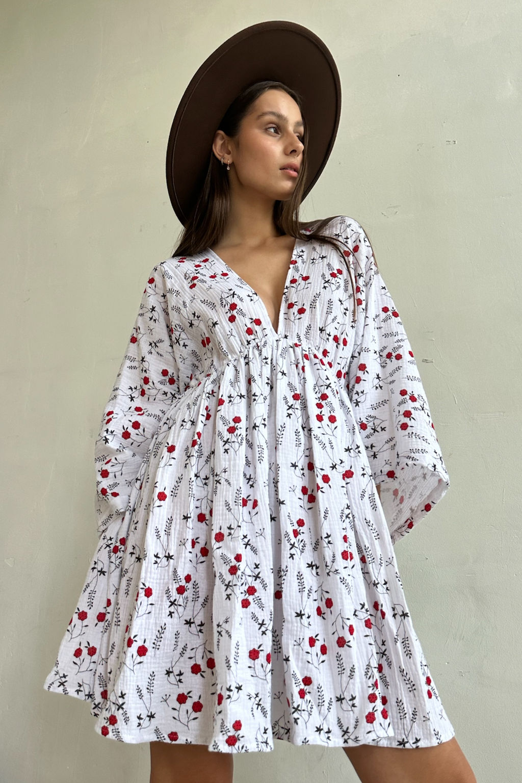 Платье муслин FLOWER030/06/Белый, красный