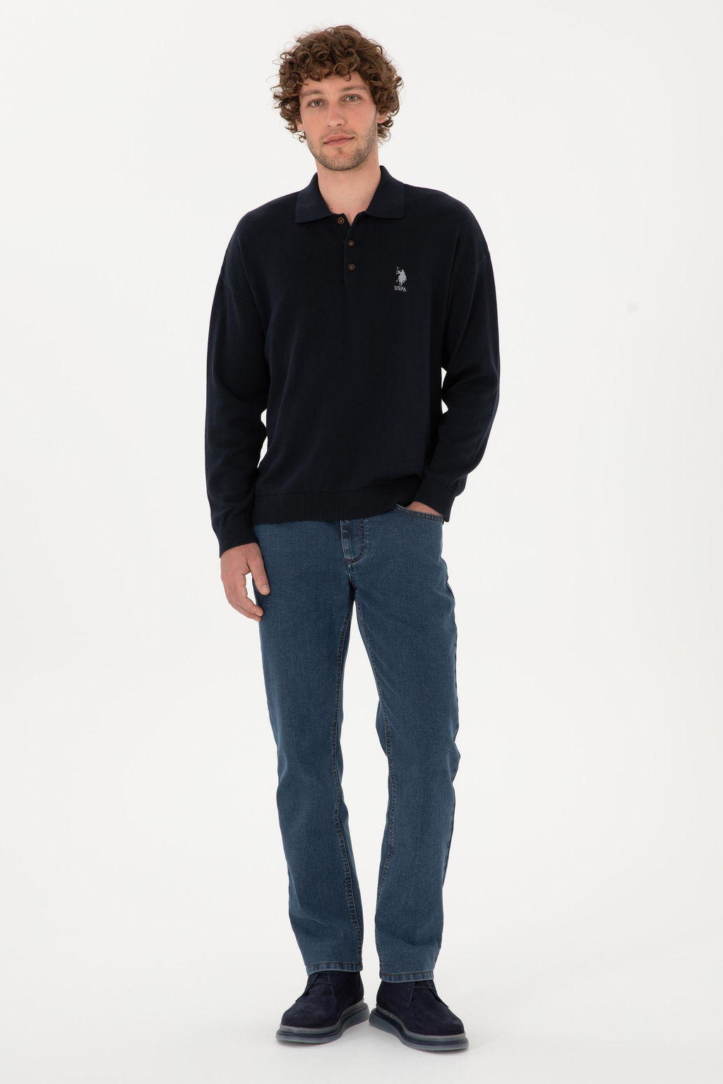 Erkek Comfort Fit Polo Yaka Lacivert Basic Kazak - U.s. polo assn фото 4