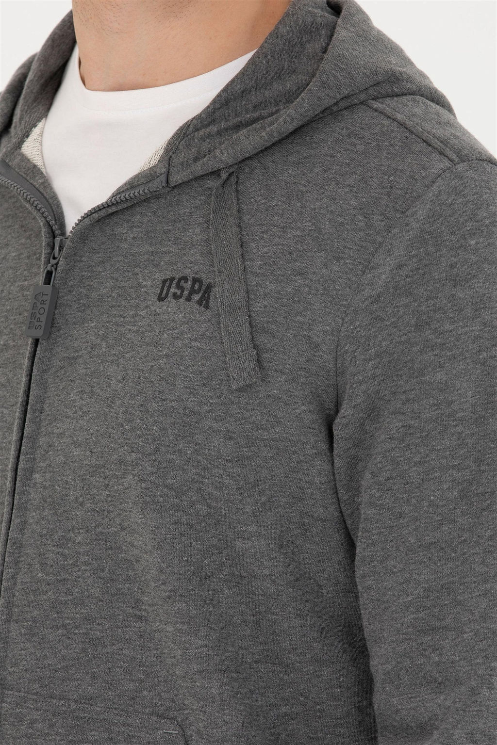 U. S. Polo Assn Мужской вязаный кардиган антрацитового меланжевого цвета с капюшоном - U.s. polo assn фото 14