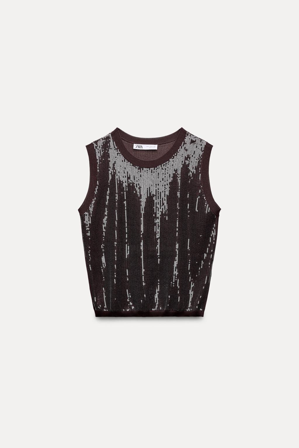SLEEVELESS SEQUINNED KNIT TOP - Zara фото 10