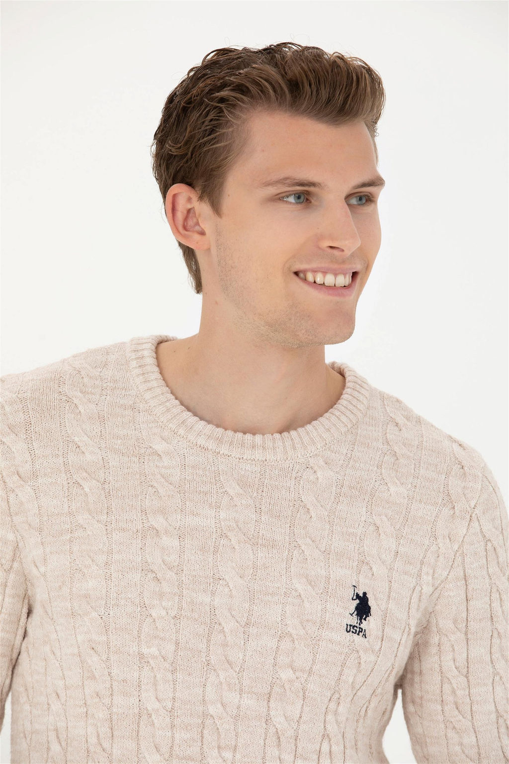 Мужской кремовый меланжевый свитер - U.s. polo assn фото 9