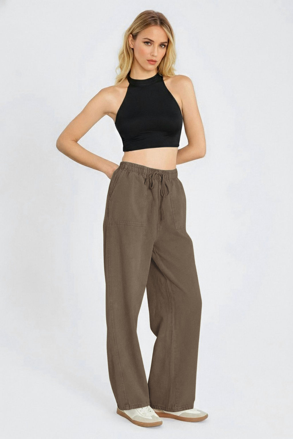 TRENDYOLMILLA Siyah Cep Detayl? Kot Gorunumlu Wide Leg/Genis Paca Dokuma Pantolon TWOSS25PL00076  фото 30