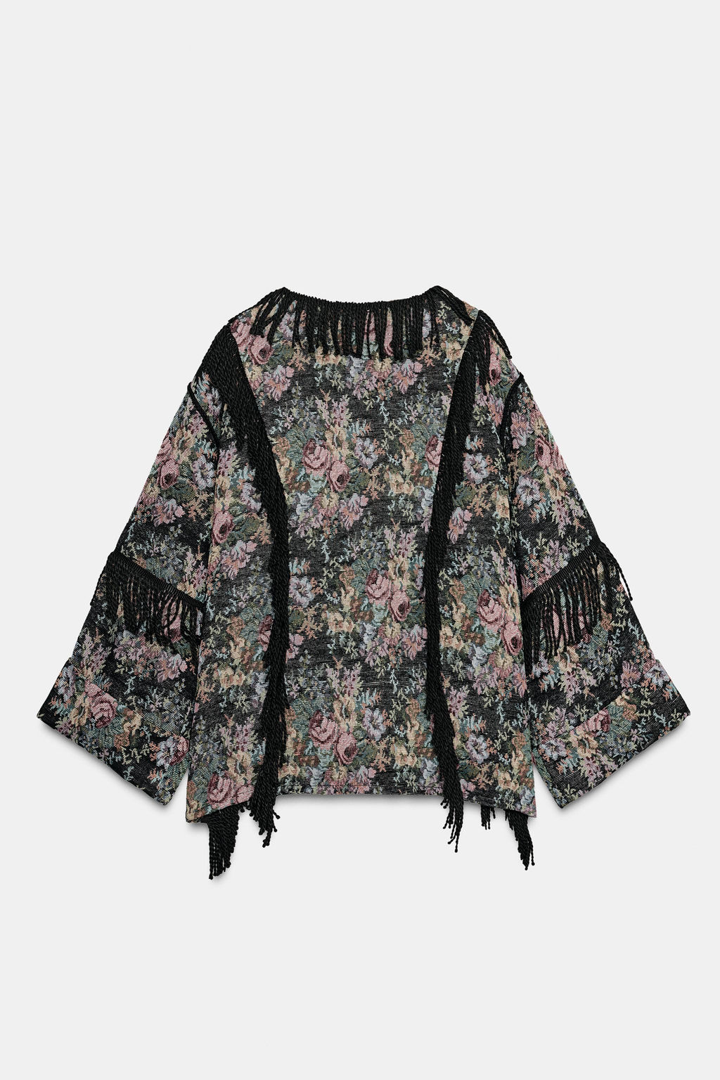FLORAL JACQUARD FRINGED KIMONO - Zara фото 5