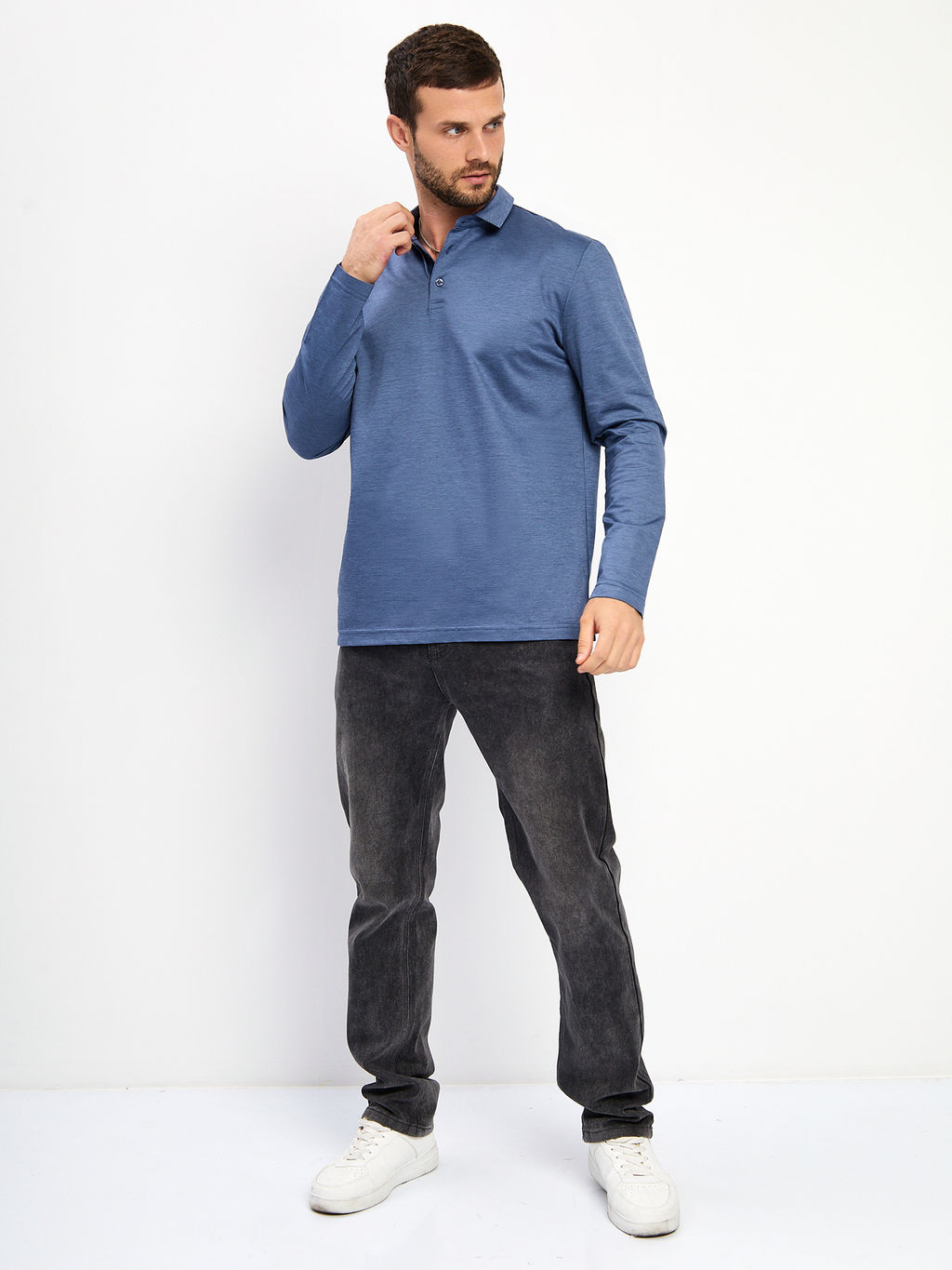 Джемпер мужской с воротником поло GREG G155-PM4-LT1638 (синий)  фото 6