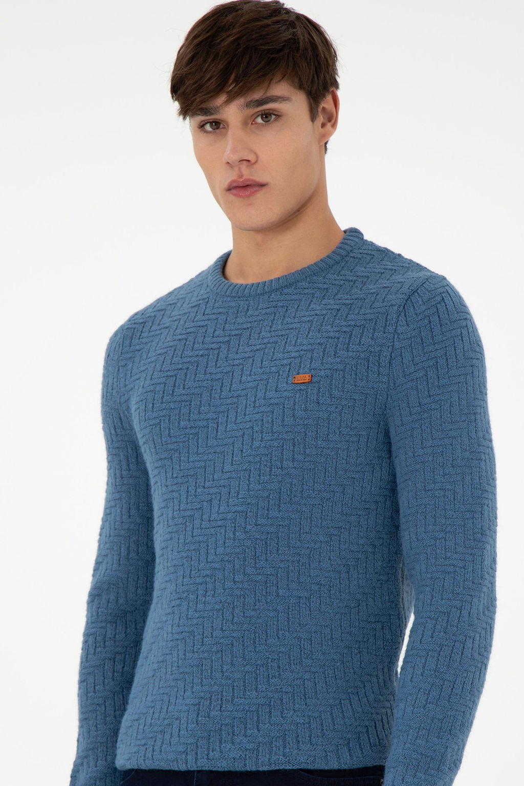 Erkek Slim Fit Bisiklet Yaka Saks Kazak - U.s. polo assn фото 3