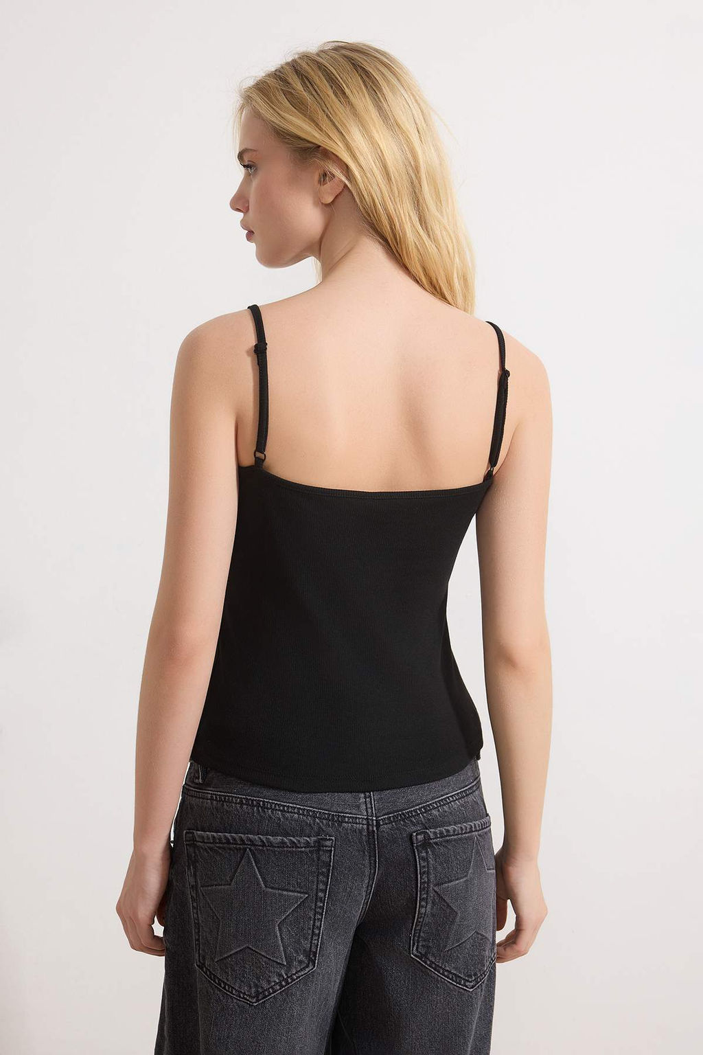 Cok Renkli-Siyah Cizgili Fitted/Vucuda Oturan Havuz Yaka Fitilli Esnek Orme Atlet TWOSS26AL00010 - Trendyolmilla фото 7