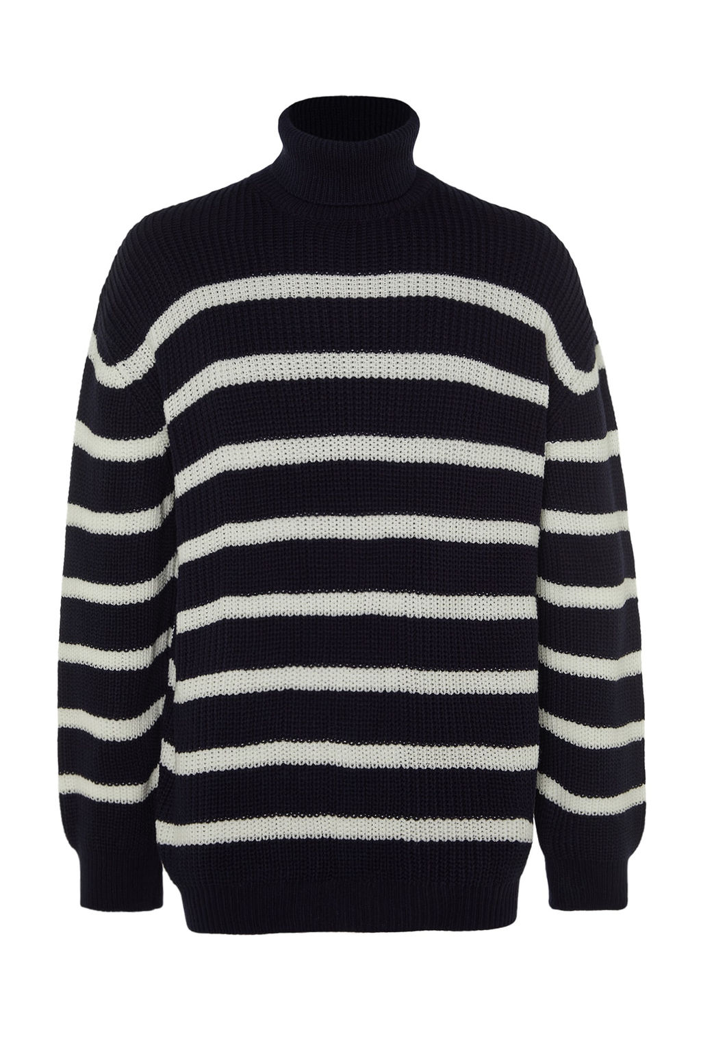 TRENDYOL MAN Lacivert Casual Unisex Oversize Fit Genis Kal?p Cizgili Triko Kazak TMNAW24KZ00017 - Trendyolmilla фото 10