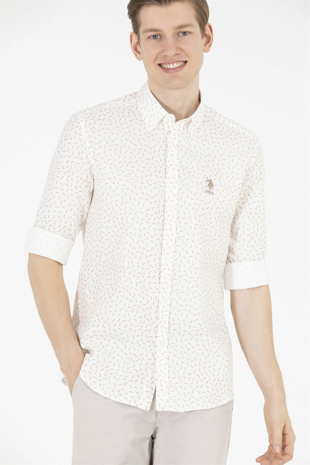 U. S. Polo Assn / Мужская рубашка Camel с длинным рукавом - U.s. polo assn фото 11