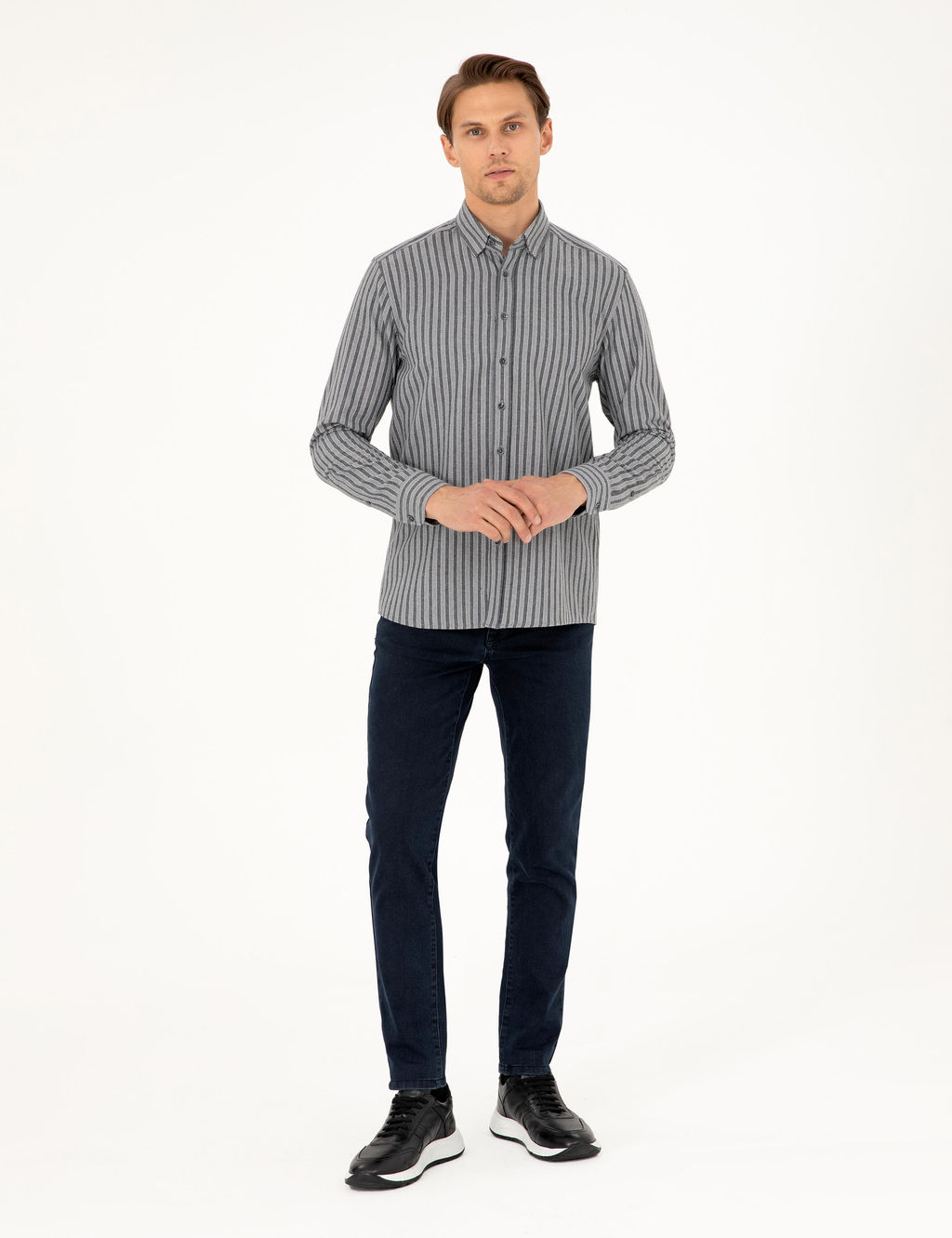 Gri Regular Fit _izgili Uzun Kollu G_mlek - Pierre cardin фото 4