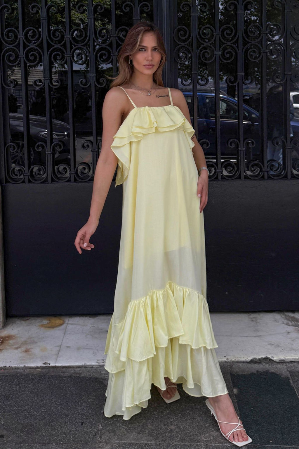 Pembe F?rf?r Detayl? Maxi Dokuma Elbise TWOSS25EL00924