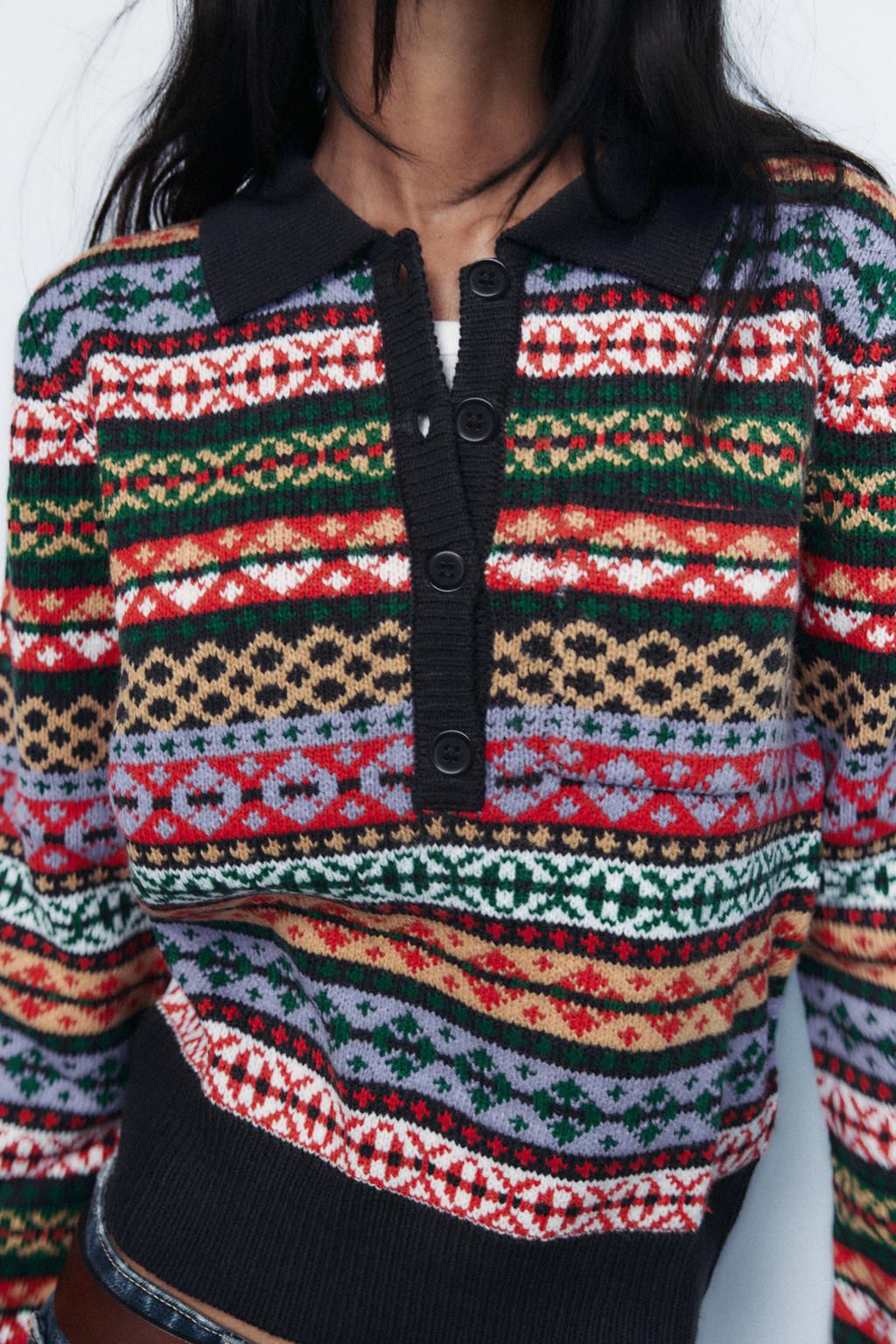 JACQUARD KNIT POLO SWEATER - Zara фото 2