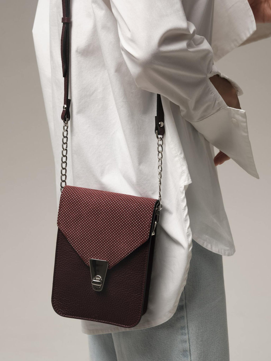 Сумка замшевая кросс-боди Deboro 31023 бордо/горох