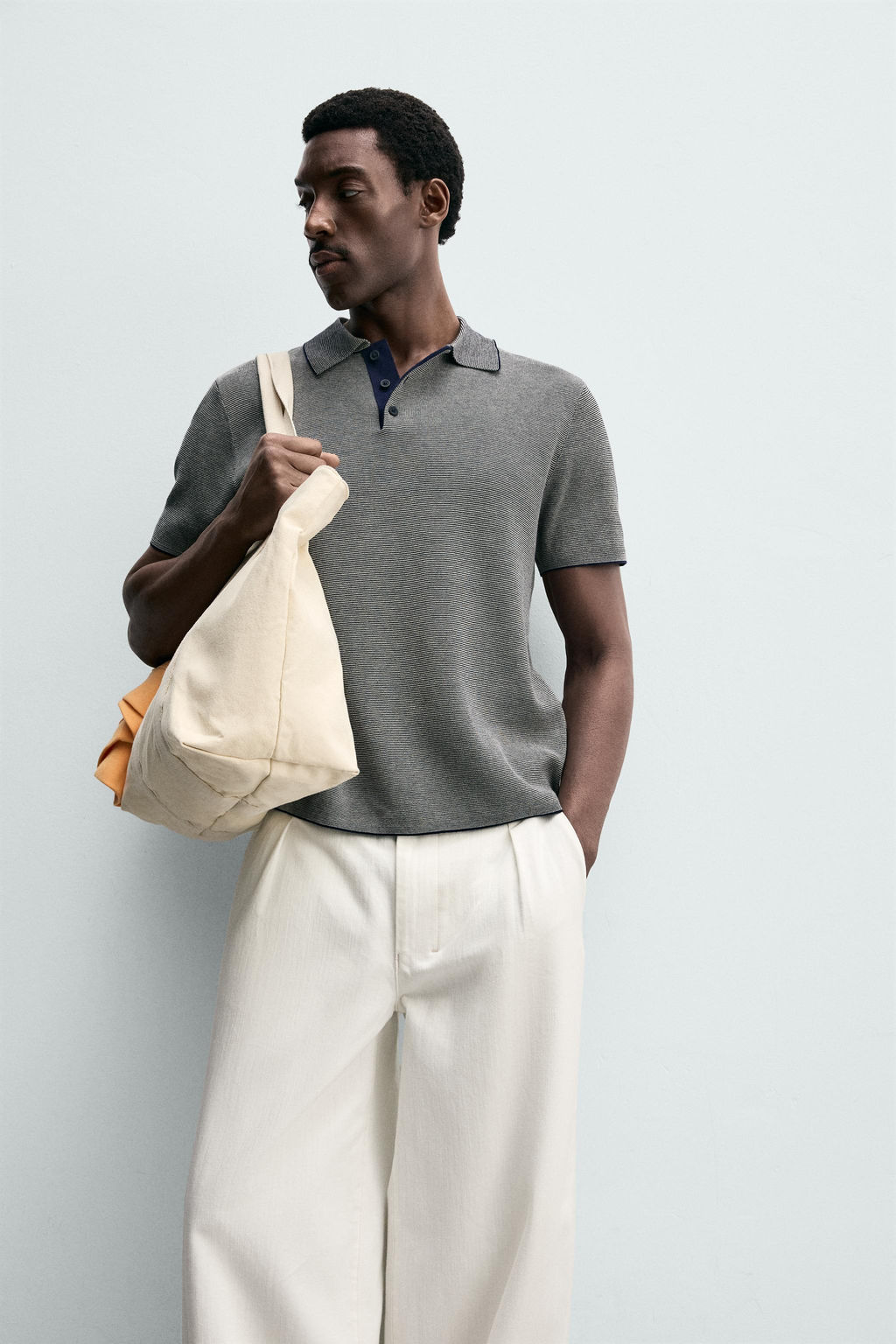 POLO PUNTO REGULAR FIT CONTRASTE / Crudo / Azul - Zara фото 6