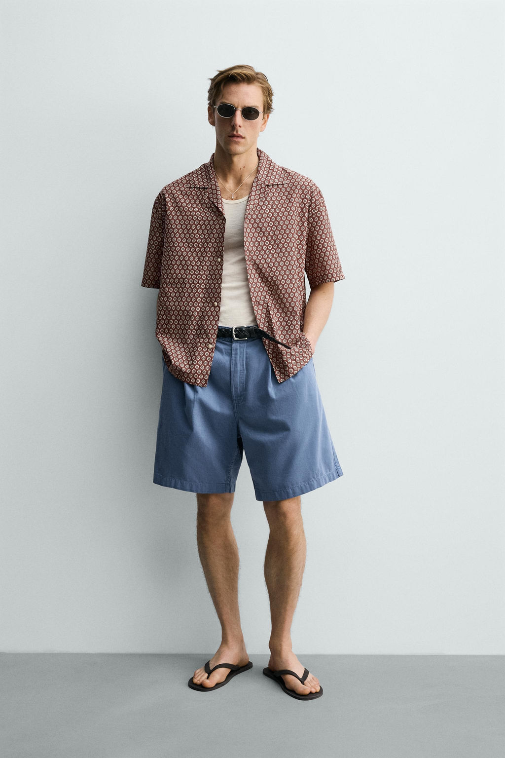 CAMISA RELAXED FIT ESTAMPADO GEOM?TRICO / Teja