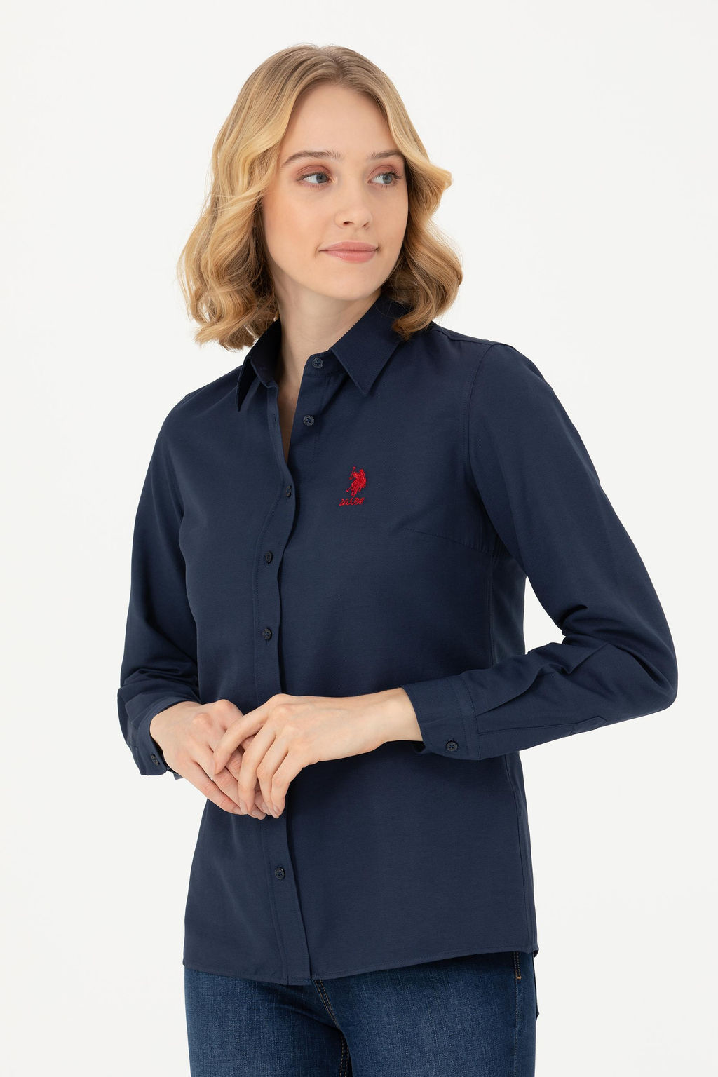 Женская базовая рубашка темно-синего цвета с длинным рукавом - U.s. polo assn фото 17
