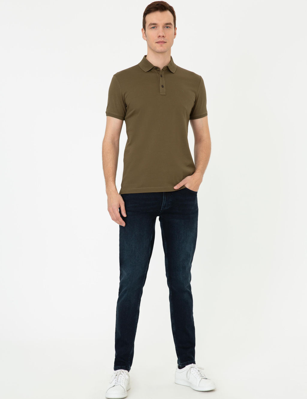 Haki Polo Yaka Slim Fit Basic Merserize T-shirt