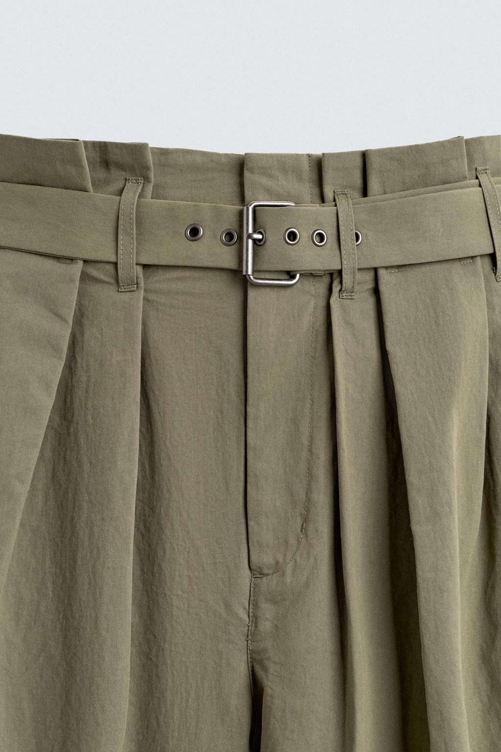 PANTAL?N WIDE FIT PLIEGUES CINTUR?N / Verde fl?or - Zara фото 10