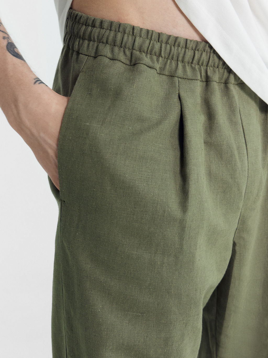 Брюки мужские оливково-зеленые из хлопка и льна - Mark formelle фото 7