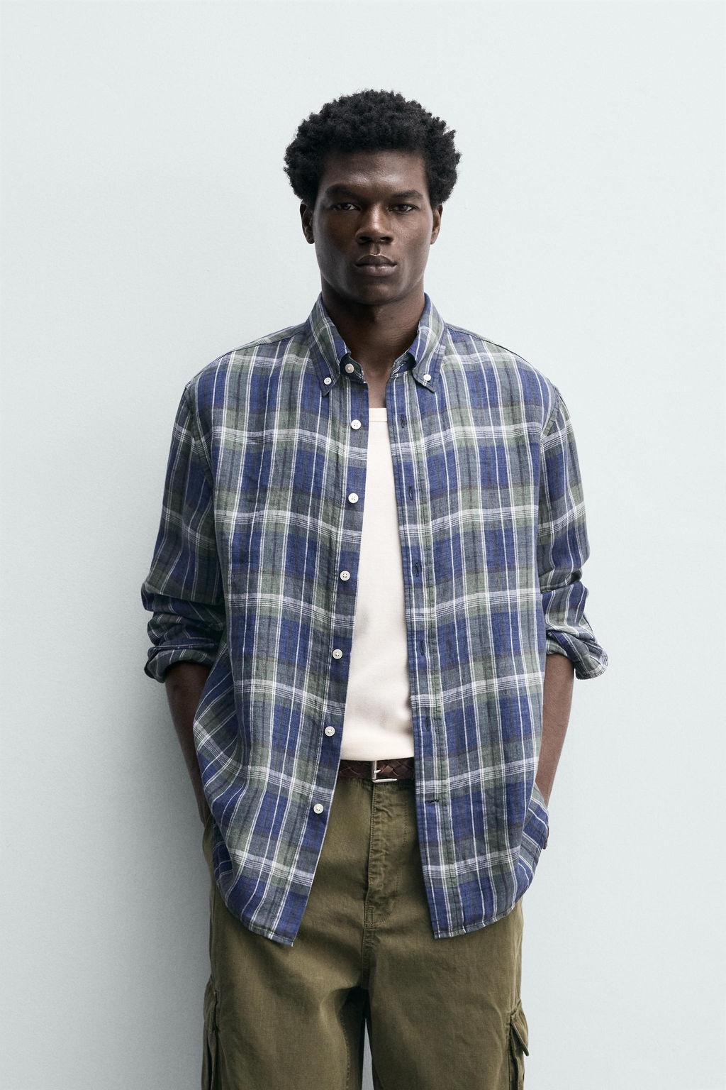 CAMISA 100% LINO CUADROS / Azules - Zara фото 2
