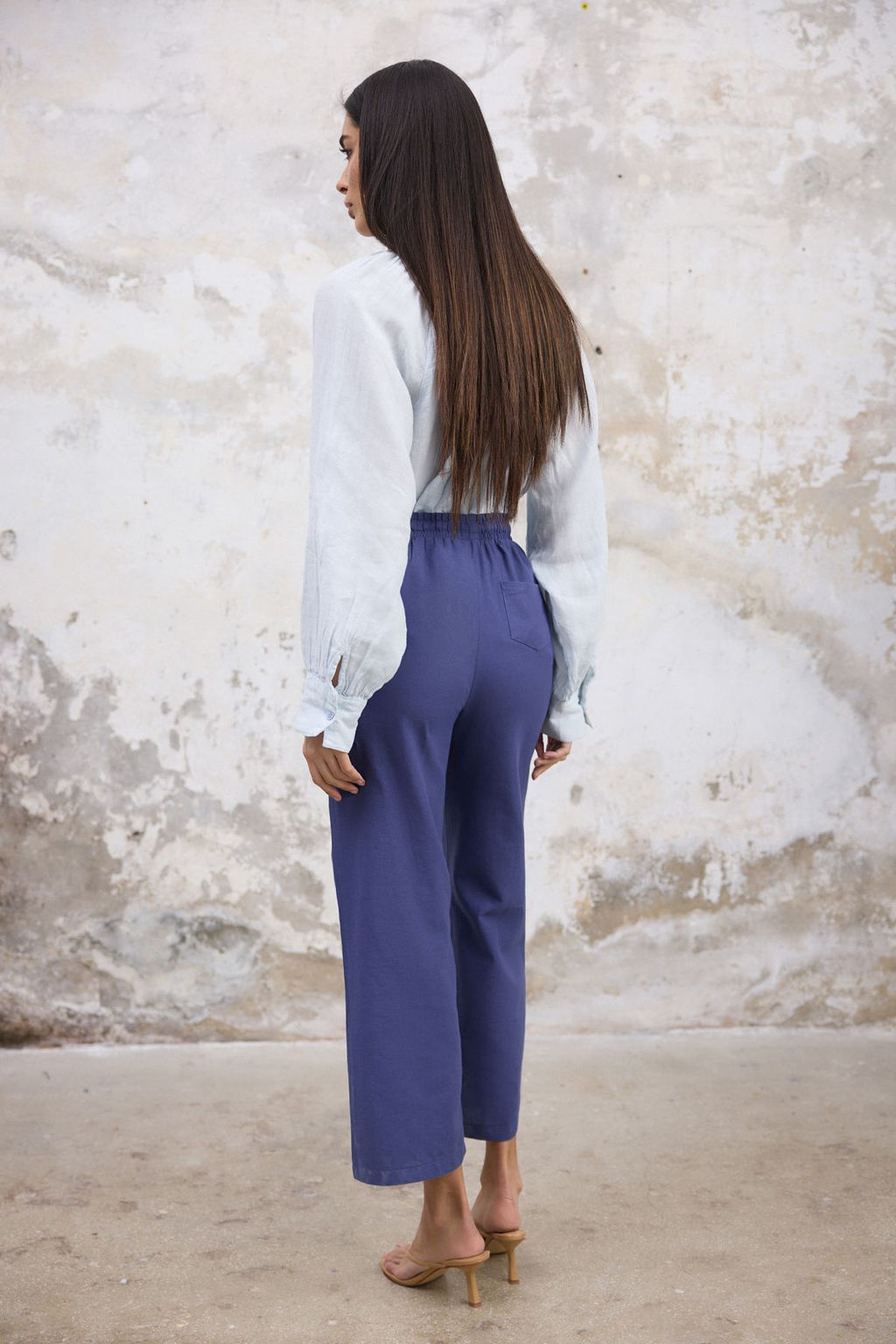 TRENDYOLMILLA Indigo Keten Icerikli Beli Lastikli Straight/Duz Kesim Dokuma Pantolon TWOSS25PL00016 фото 5