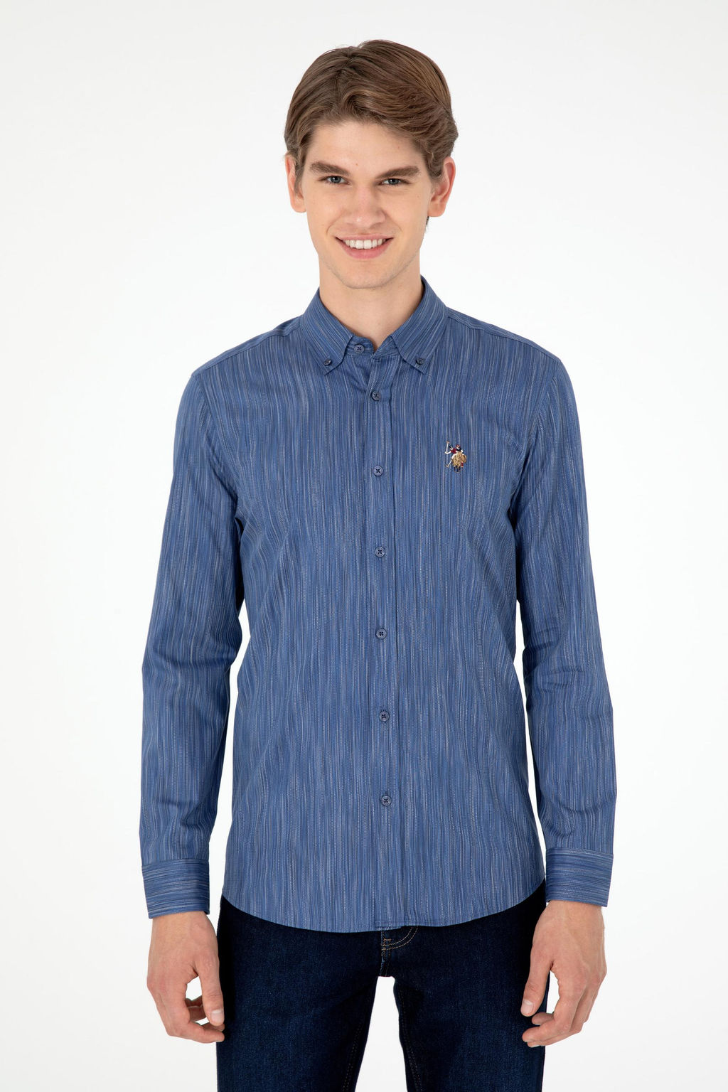 Мужская синяя рубашка с длинным рукавом - U.s. polo assn фото 3