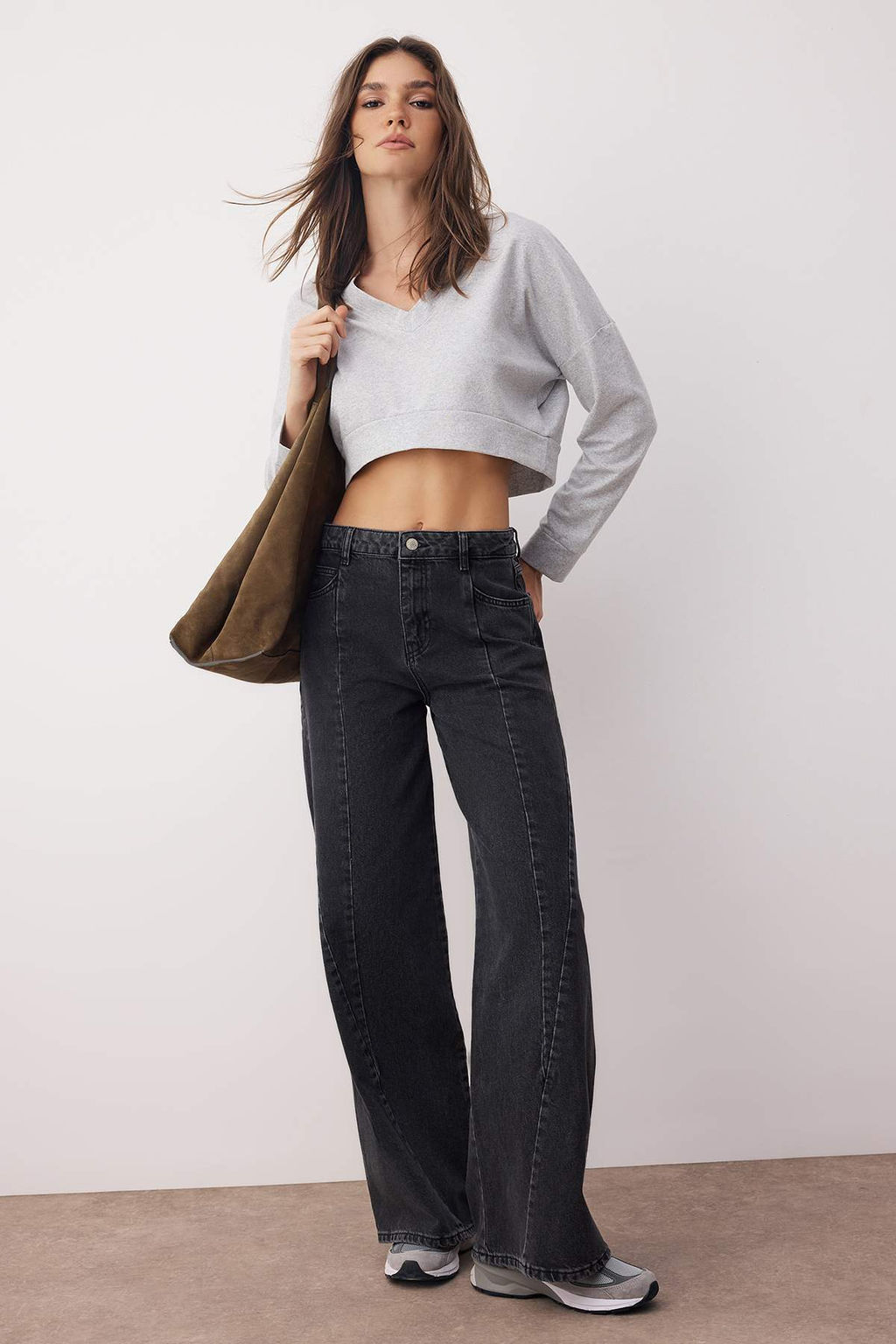 Siyah Yuksek Bel Dikis Detayl? Wide Leg Genis Paca Jeans TWOAW26JE00147