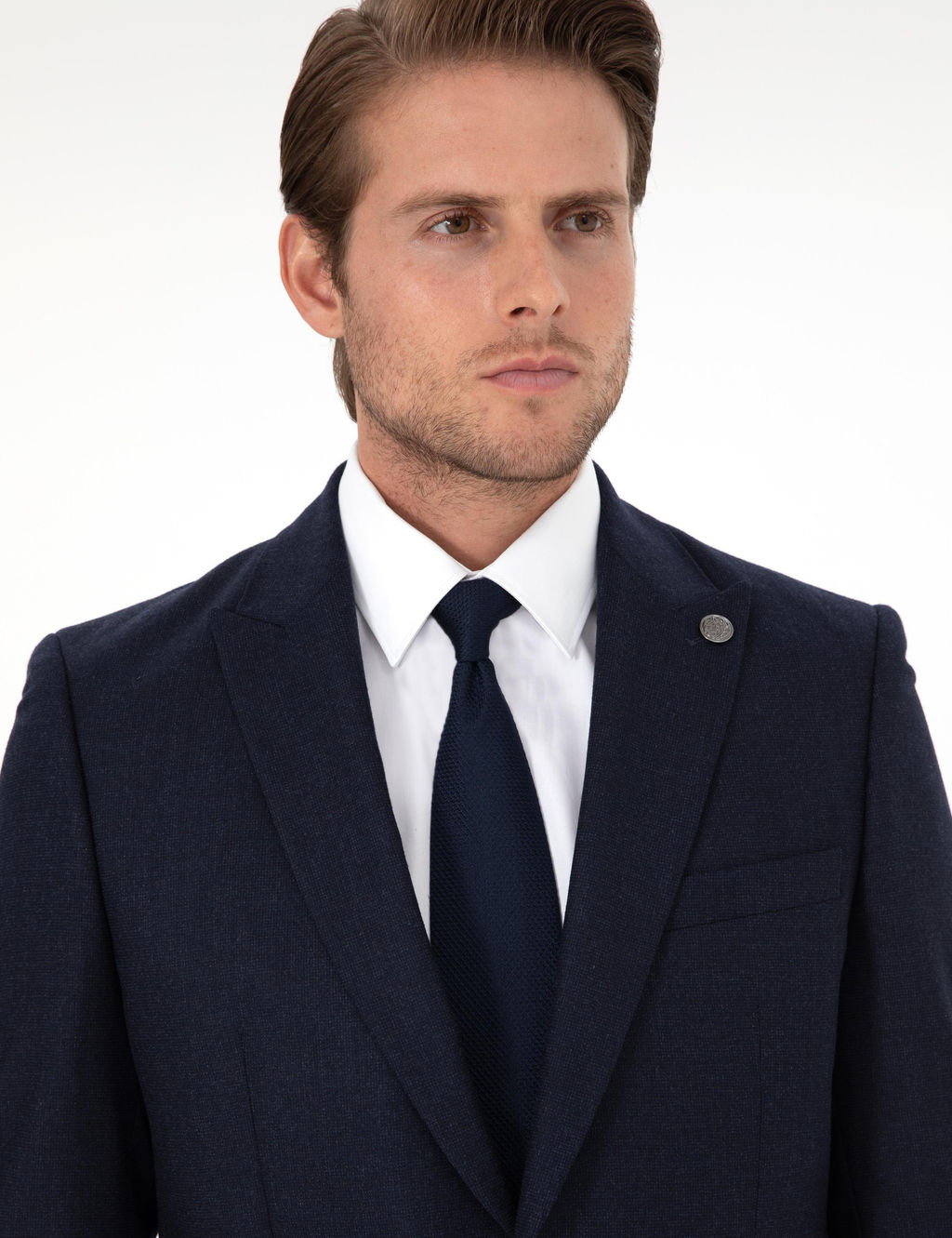 Lacivert Slim Fit Y_n Tak_m Elbise
